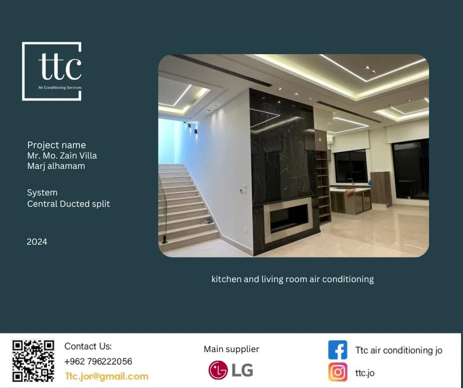 TTC project card: Zain Villa in Marj Al-Hamam, a detail of the LG central ducted split system.