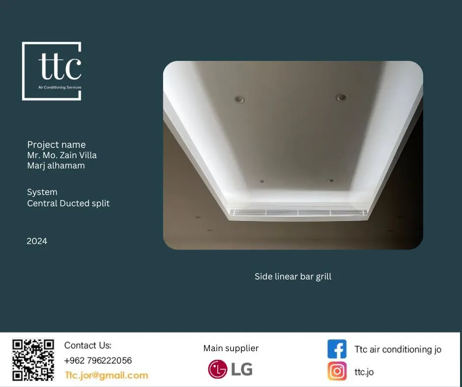 TTC project card: Zain Villa in Marj Al-Hamam, the LG central ducted split system inside the villa.
