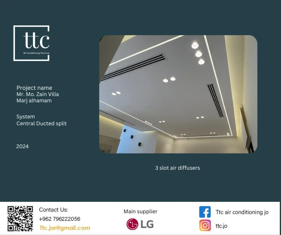 TTC project card: Zain Villa in Marj Al-Hamam, a detail of the finished slot diffusers.